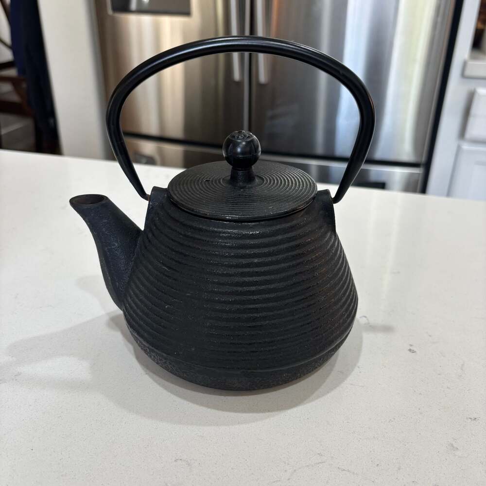 Japanese Cast Iron Tetsubin Tea Kettle Black Ribbed Design